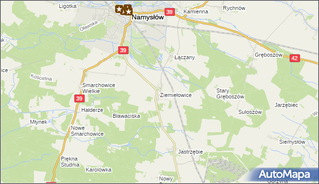 mapa Ziemiełowice, Ziemiełowice na mapie Targeo