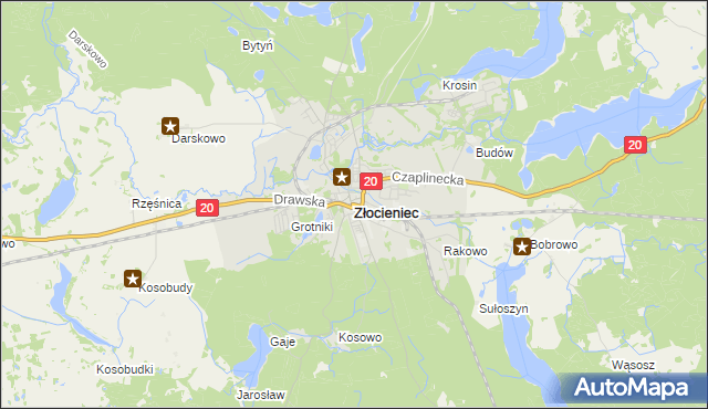 mapa Złocieniec, Złocieniec na mapie Targeo