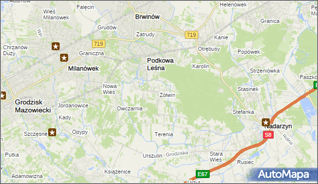 mapa Żółwin gmina Brwinów, Żółwin gmina Brwinów na mapie Targeo