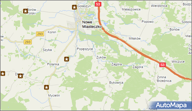 mapa Żuków gmina Nowe Miasteczko, Żuków gmina Nowe Miasteczko na mapie Targeo