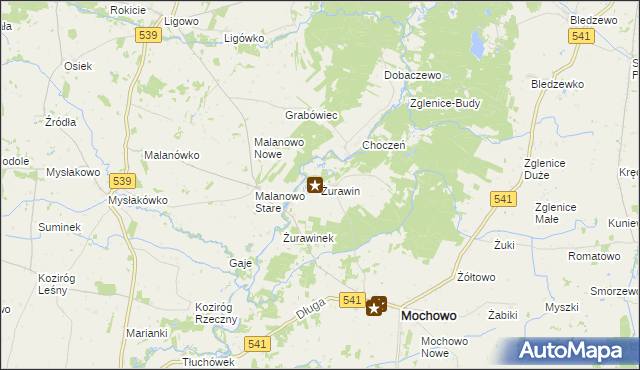 mapa Żurawin gmina Mochowo, Żurawin gmina Mochowo na mapie Targeo