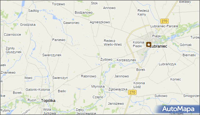 mapa Żydowo gmina Lubraniec, Żydowo gmina Lubraniec na mapie Targeo