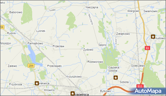 mapa Żydowo gmina Rokietnica, Żydowo gmina Rokietnica na mapie Targeo