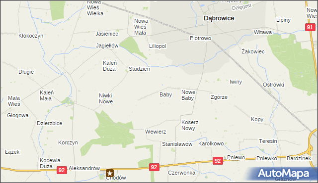 mapa Baby gmina Dąbrowice, Baby gmina Dąbrowice na mapie Targeo