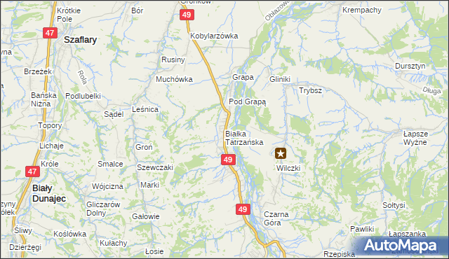 mapa Białka Tatrzańska, Białka Tatrzańska na mapie Targeo