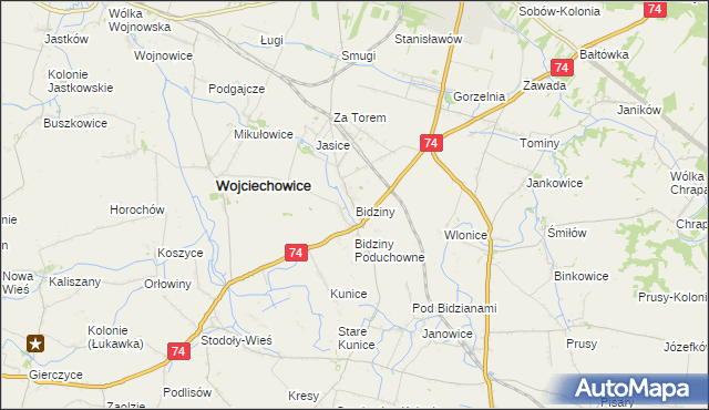 mapa Bidziny, Bidziny na mapie Targeo