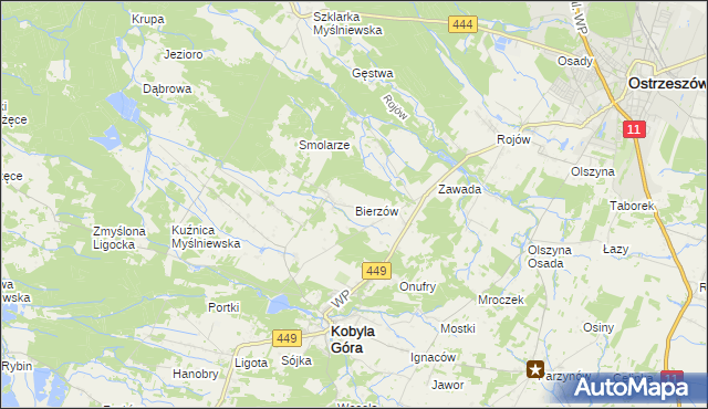 mapa Bierzów gmina Kobyla Góra, Bierzów gmina Kobyla Góra na mapie Targeo