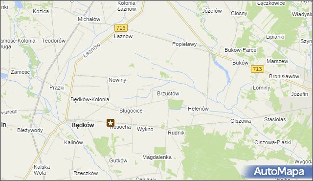 mapa Brzustów gmina Będków, Brzustów gmina Będków na mapie Targeo