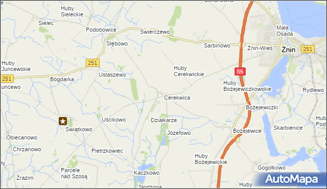 mapa Cerekwica gmina Żnin, Cerekwica gmina Żnin na mapie Targeo