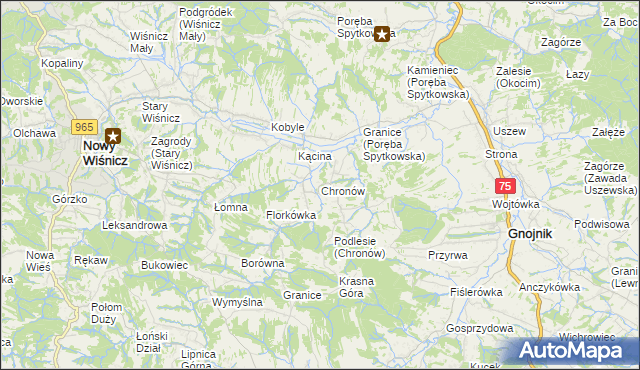 mapa Chronów gmina Nowy Wiśnicz, Chronów gmina Nowy Wiśnicz na mapie Targeo