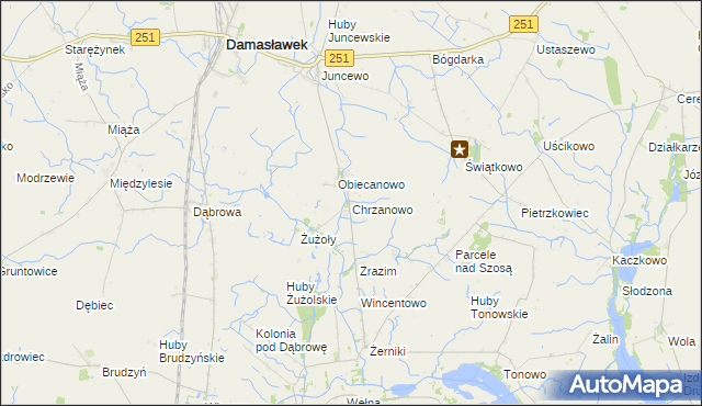 mapa Chrzanowo gmina Janowiec Wielkopolski, Chrzanowo gmina Janowiec Wielkopolski na mapie Targeo