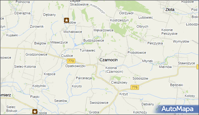 mapa Czarnocin powiat kazimierski, Czarnocin powiat kazimierski na mapie Targeo