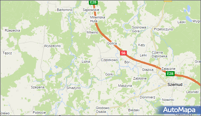 mapa Częstkowo gmina Szemud, Częstkowo gmina Szemud na mapie Targeo