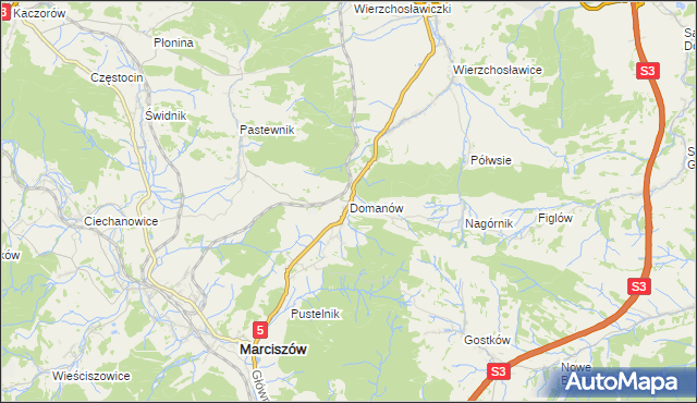 mapa Domanów, Domanów na mapie Targeo