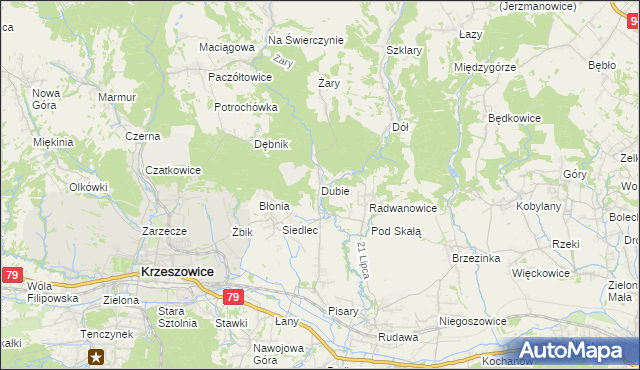 mapa Dubie gmina Krzeszowice, Dubie gmina Krzeszowice na mapie Targeo