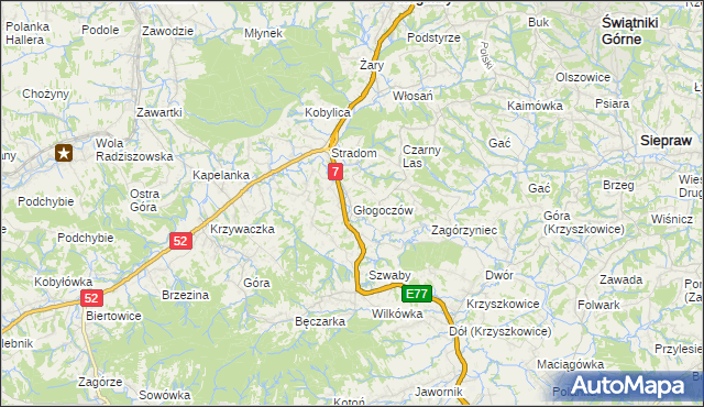 mapa Głogoczów, Głogoczów na mapie Targeo