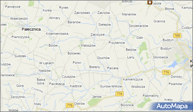mapa Głuchów gmina Kazimierza Wielka, Głuchów gmina Kazimierza Wielka na mapie Targeo