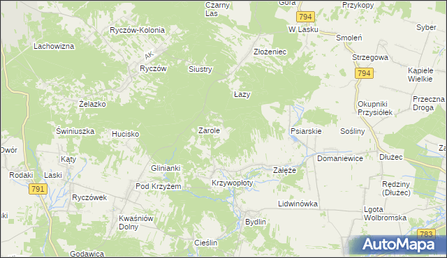 mapa Góry Bydlińskie, Góry Bydlińskie na mapie Targeo