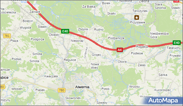 mapa Grojec gmina Alwernia, Grojec gmina Alwernia na mapie Targeo