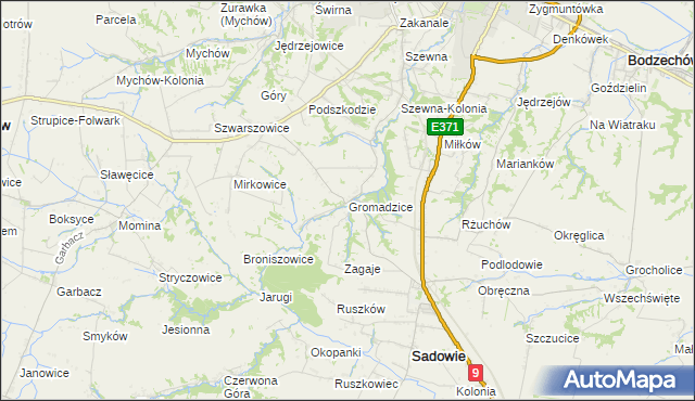 mapa Gromadzice gmina Bodzechów, Gromadzice gmina Bodzechów na mapie Targeo