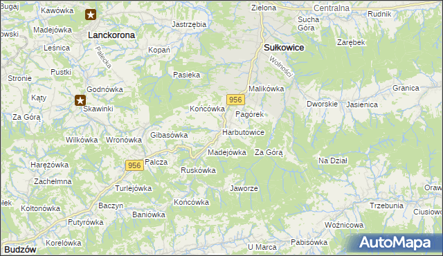 mapa Harbutowice gmina Sułkowice, Harbutowice gmina Sułkowice na mapie Targeo