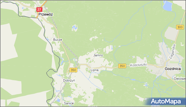 mapa Jamno gmina Przewóz, Jamno gmina Przewóz na mapie Targeo
