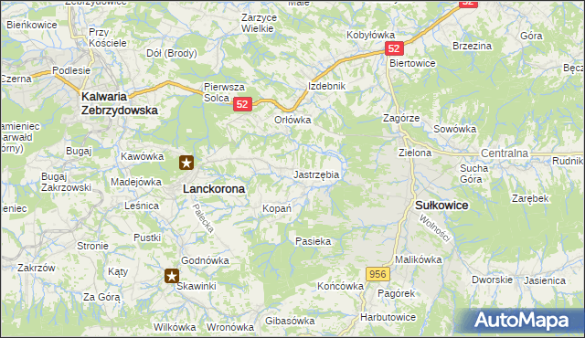 mapa Jastrzębia gmina Lanckorona, Jastrzębia gmina Lanckorona na mapie Targeo