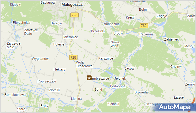 mapa Karsznice gmina Małogoszcz, Karsznice gmina Małogoszcz na mapie Targeo