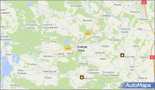 mapa Kobyla Góra powiat ostrzeszowski, Kobyla Góra powiat ostrzeszowski na mapie Targeo