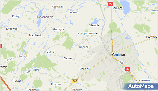 mapa Konopki gmina Grajewo, Konopki gmina Grajewo na mapie Targeo