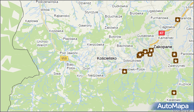mapa Kościelisko, Kościelisko na mapie Targeo