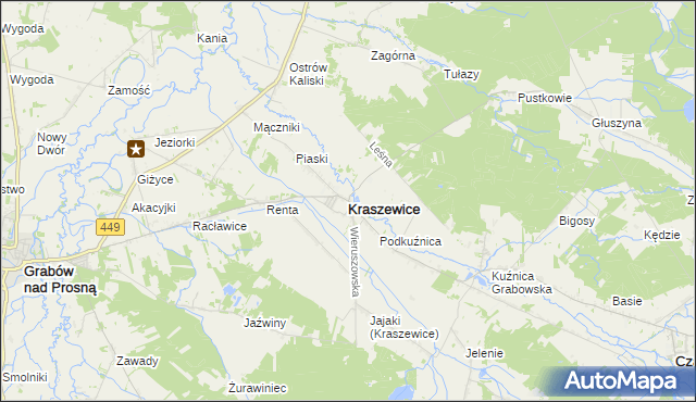 mapa Kraszewice powiat ostrzeszowski, Kraszewice powiat ostrzeszowski na mapie Targeo