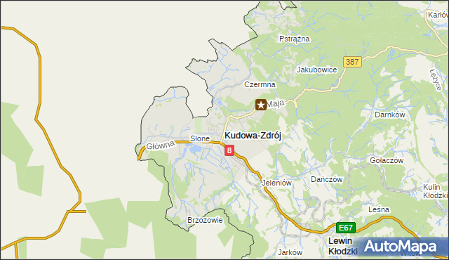 mapa Kudowa-Zdrój, Kudowa-Zdrój na mapie Targeo