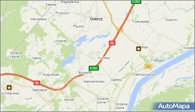mapa Kusowo gmina Dobrcz, Kusowo gmina Dobrcz na mapie Targeo