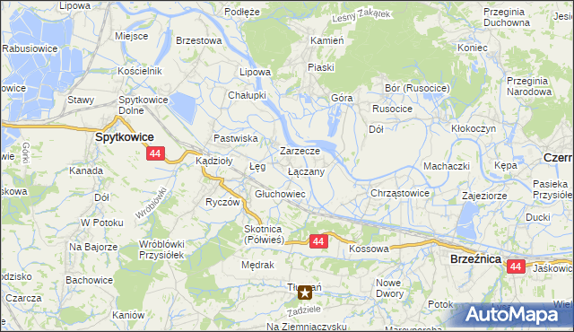 mapa Łączany gmina Brzeźnica, Łączany gmina Brzeźnica na mapie Targeo