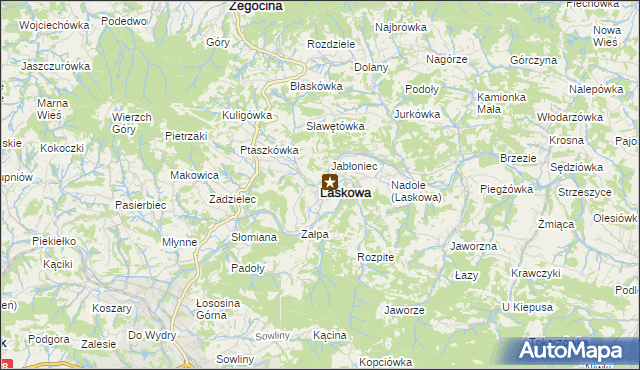 mapa Laskowa powiat limanowski, Laskowa powiat limanowski na mapie Targeo