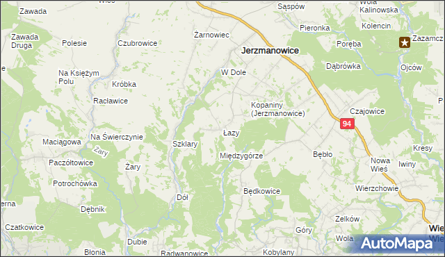 mapa Łazy gmina Jerzmanowice-Przeginia, Łazy gmina Jerzmanowice-Przeginia na mapie Targeo