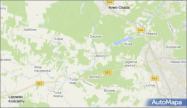 mapa Lewiczyn gmina Lipowiec Kościelny, Lewiczyn gmina Lipowiec Kościelny na mapie Targeo