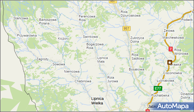 mapa Lipnica Mała, Lipnica Mała na mapie Targeo