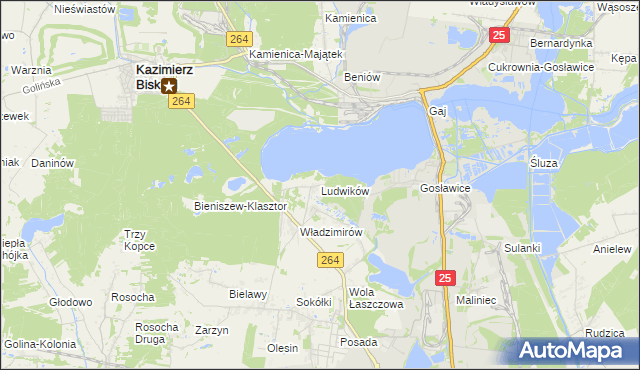 mapa Ludwików gmina Kazimierz Biskupi, Ludwików gmina Kazimierz Biskupi na mapie Targeo