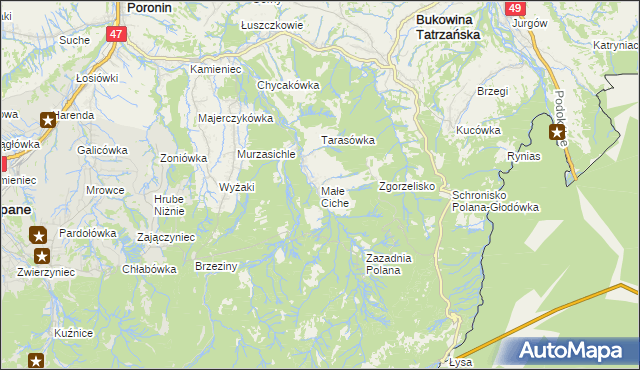 mapa Małe Ciche, Małe Ciche na mapie Targeo