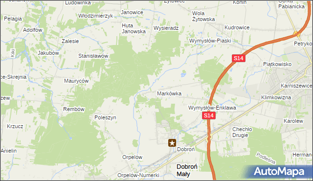 mapa Markówka gmina Dobroń, Markówka gmina Dobroń na mapie Targeo