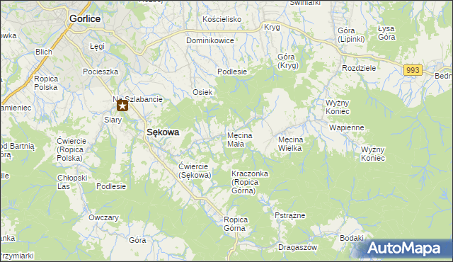 mapa Męcina Mała, Męcina Mała na mapie Targeo