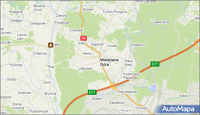 mapa Miedziana Góra powiat kielecki, Miedziana Góra powiat kielecki na mapie Targeo