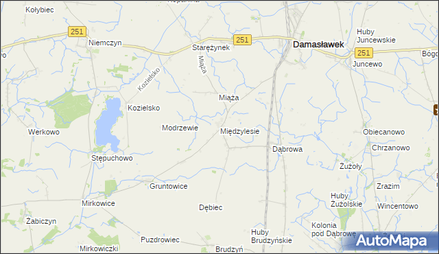 mapa Międzylesie gmina Damasławek, Międzylesie gmina Damasławek na mapie Targeo