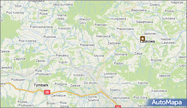 mapa Młynne, Młynne na mapie Targeo