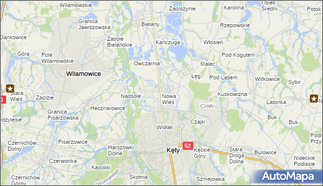 mapa Nowa Wieś gmina Kęty, Nowa Wieś gmina Kęty na mapie Targeo