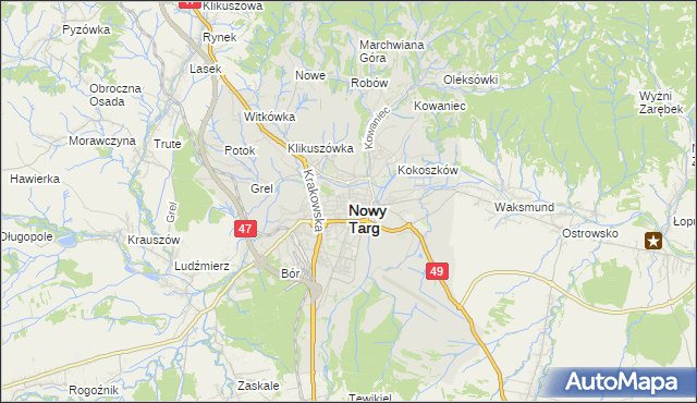 mapa Nowego Targu, Nowy Targ na mapie Targeo