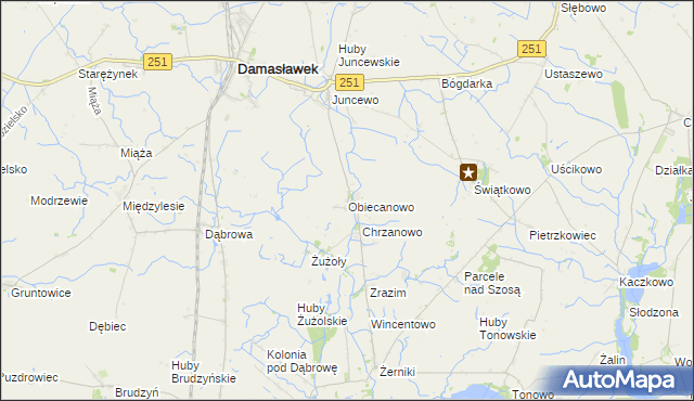mapa Obiecanowo gmina Janowiec Wielkopolski, Obiecanowo gmina Janowiec Wielkopolski na mapie Targeo