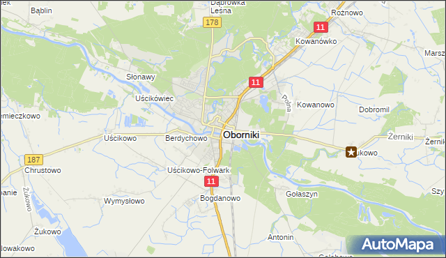 mapa Oborniki, Oborniki na mapie Targeo